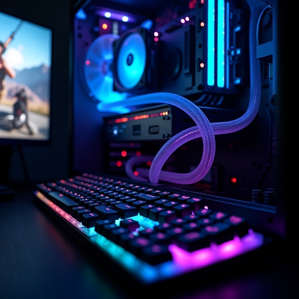 High-end PC gaming setup with RGB lighting