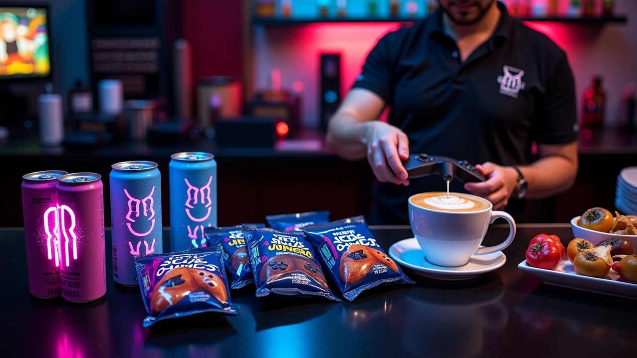 Gaming-themed refreshments and snacks available at the arcade