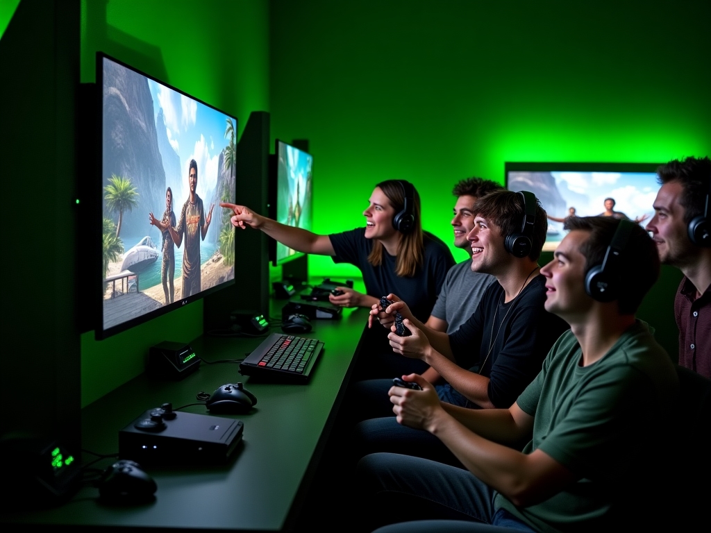 Xbox gaming area with large screens